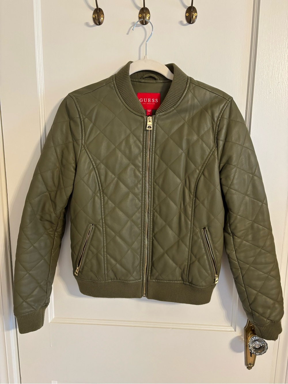 GUESS Quilted Olive Green Bomber Jacket